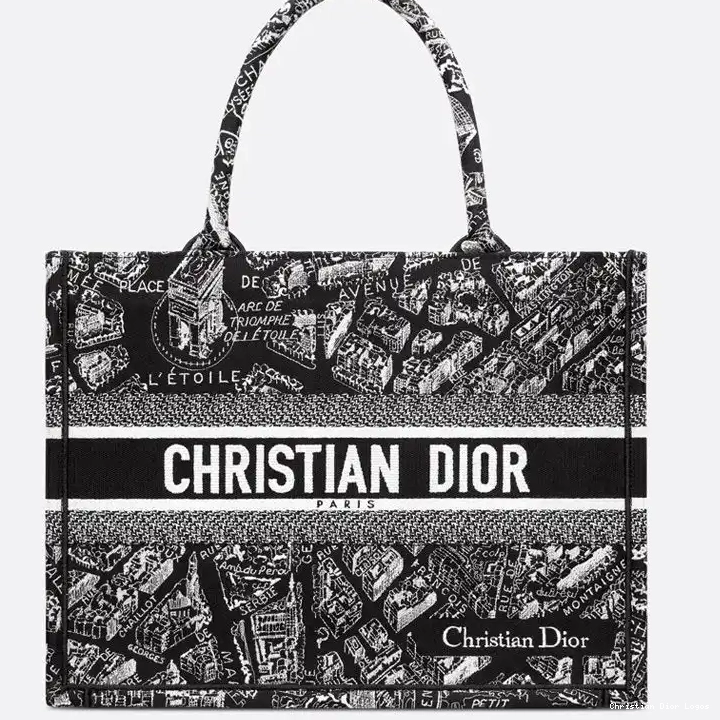 Tote Motif Plan Book Canvas Black Paris de Dior 0323 Luxury